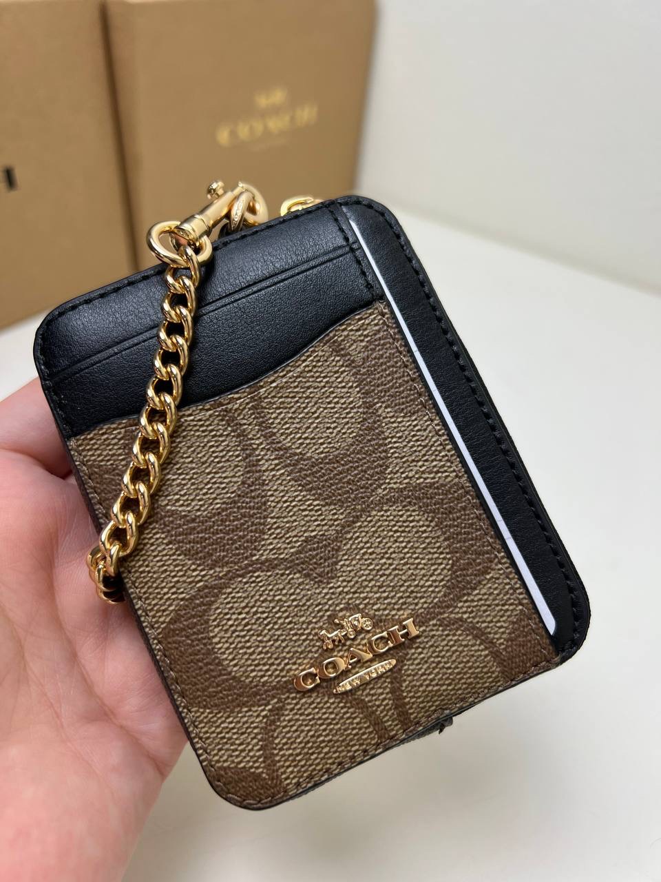 Coach Zip Chain Cardcase in Signature Khaki Brown Multi Exclusively USA