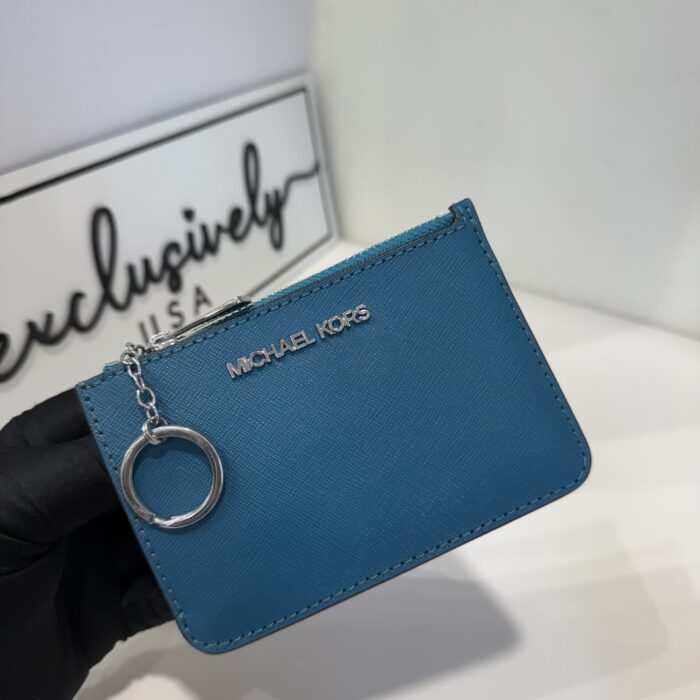 Michael Kors JST Small Top Zip Card Coinpouch Card Case With ID in Lagoon