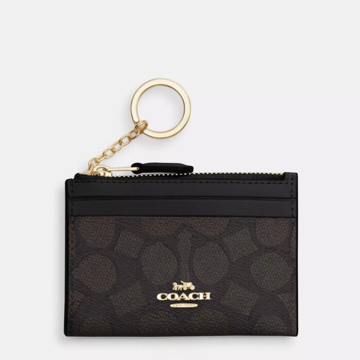 Coach Skinny ID Zip Card Case in Signature Walnut Black