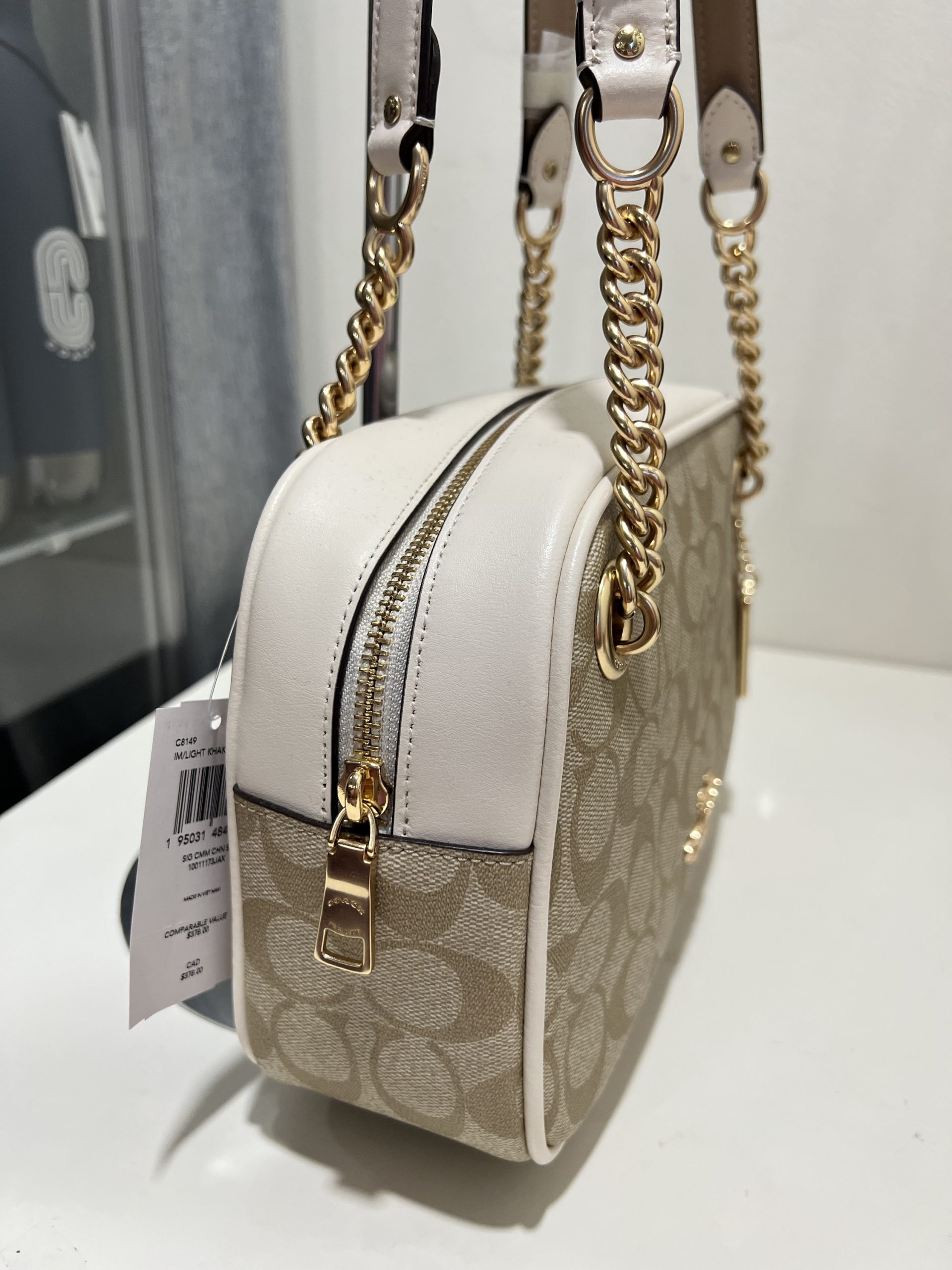 Coach Cammie Chain Shoulder Bag in Signature Light Khaki/Chalk - Image 2
