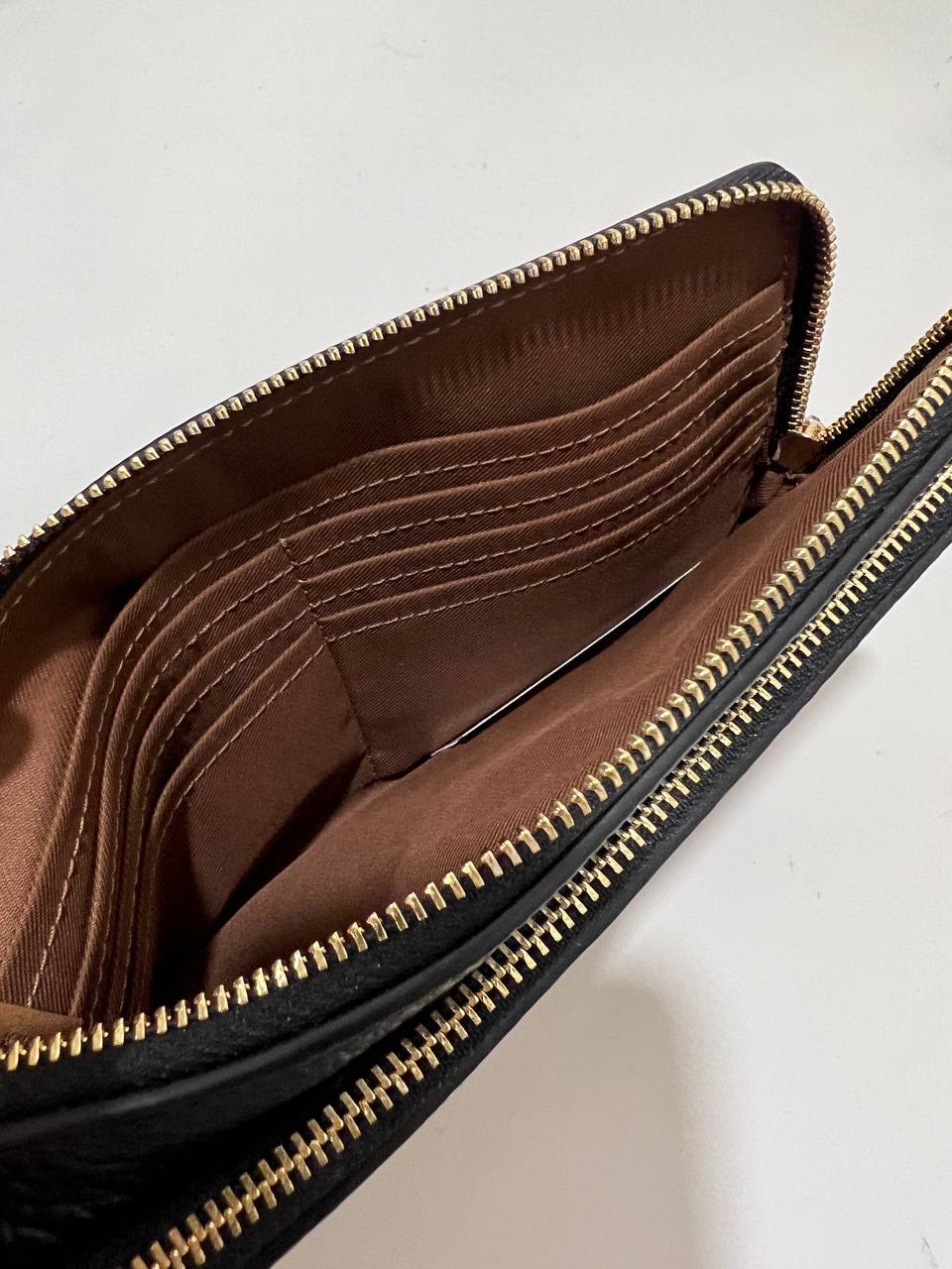 Coach Double Zip Large Wristlet in Signature Khaki/ Black - Image 3