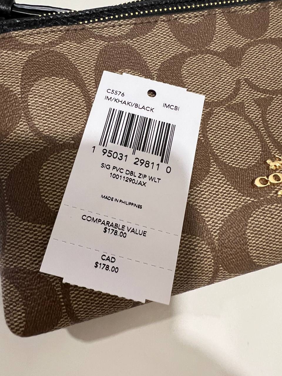 Coach Double Zip Large Wristlet in Signature Khaki/ Black - Image 5
