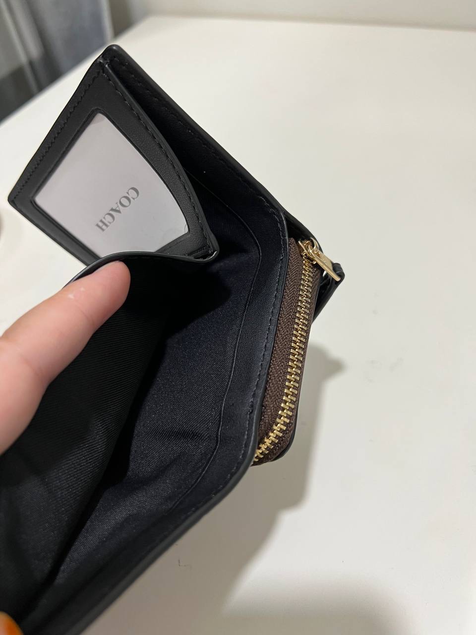 Coach Small Trifold Wallet in Signature Brown Black - Image 4
