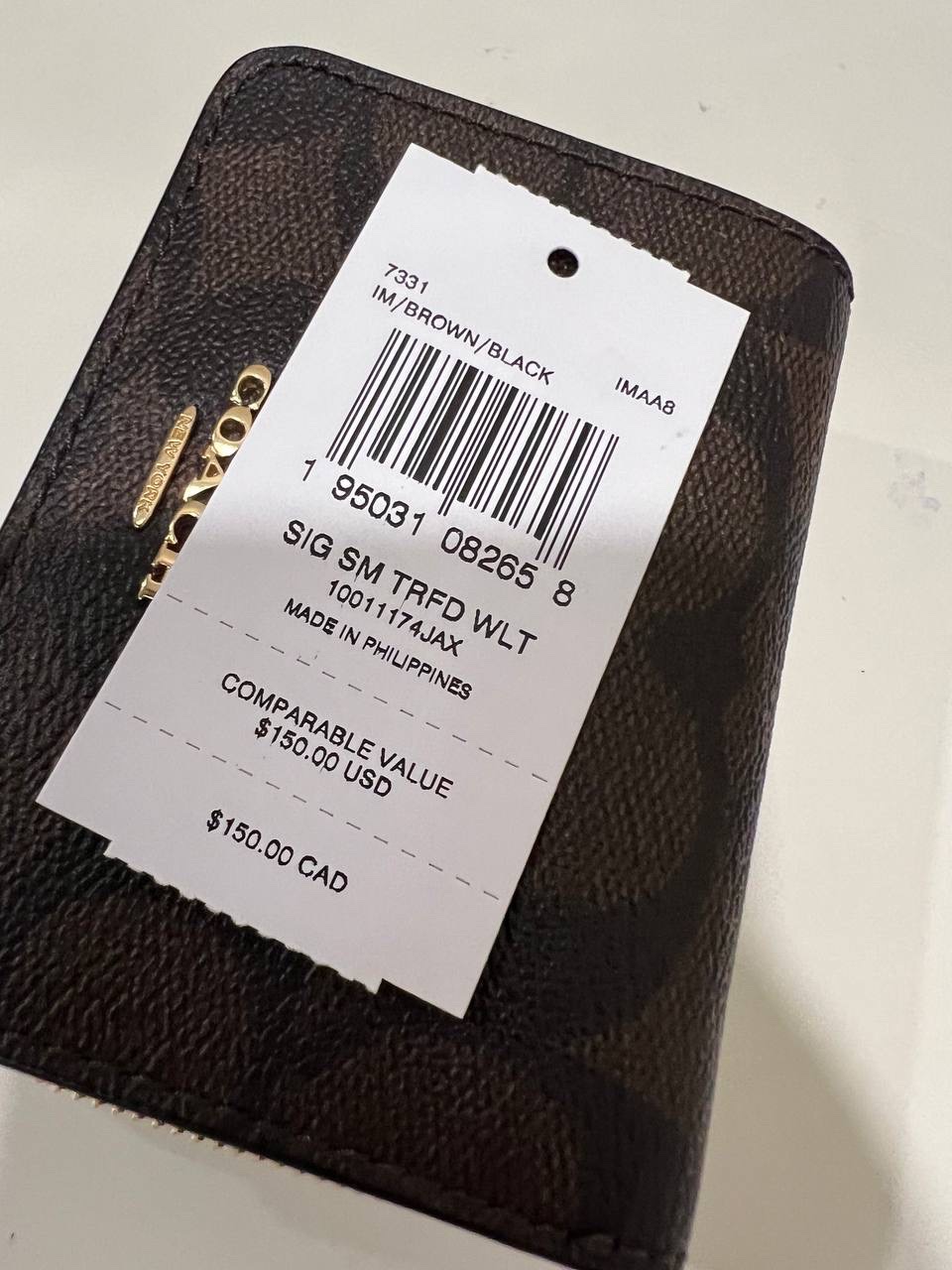 Coach Small Trifold Wallet in Signature Brown Black - Image 6