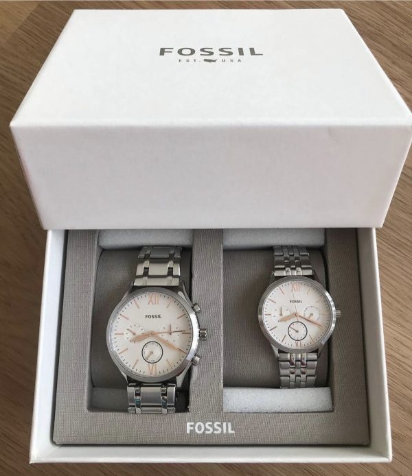 FOSSIL His and Her Fenmore Midsize Multifunction Stainless Steel Watch ...