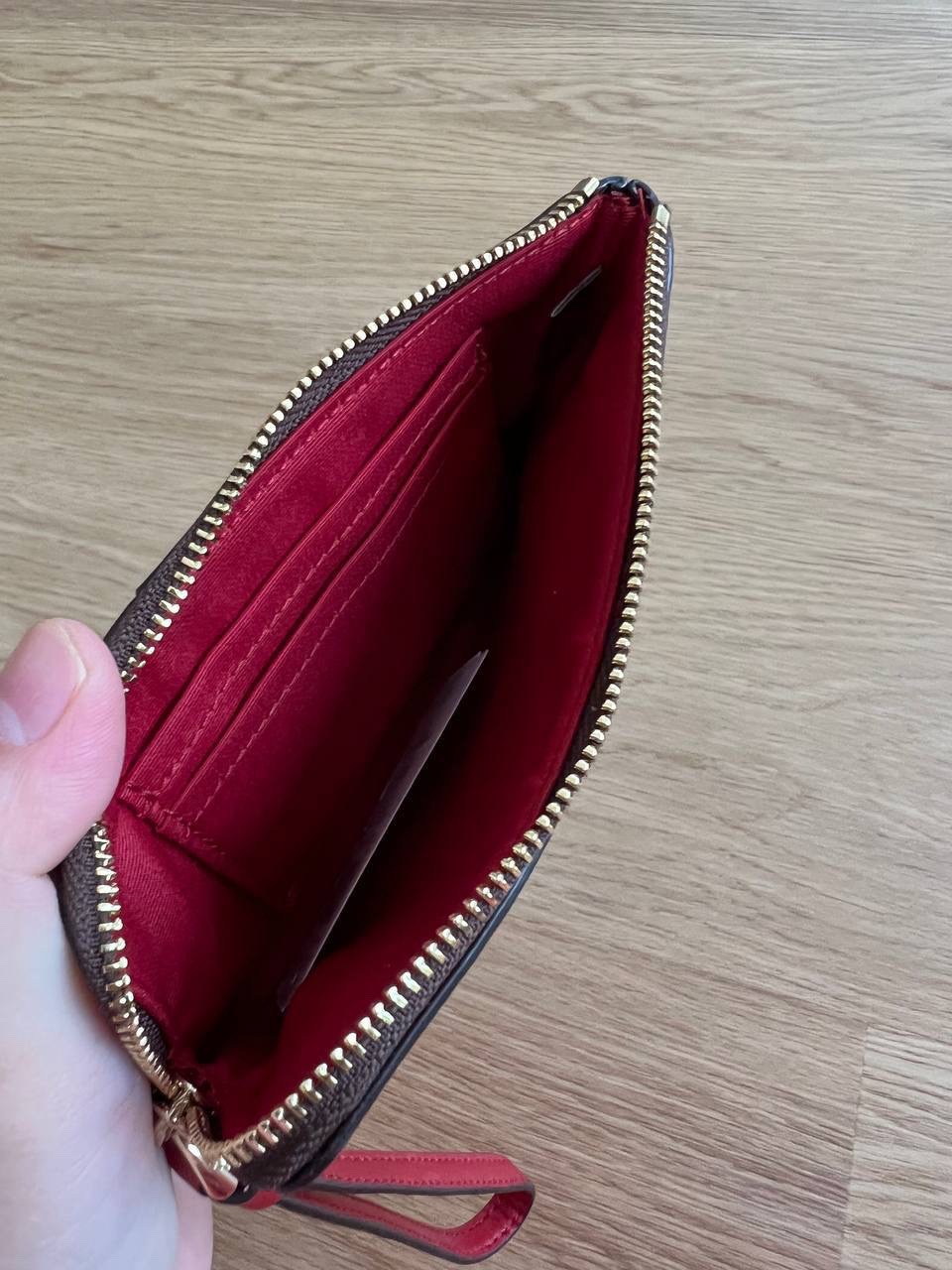 Coach Small Corner Zip Wristlet Signature Brown Red - Image 2