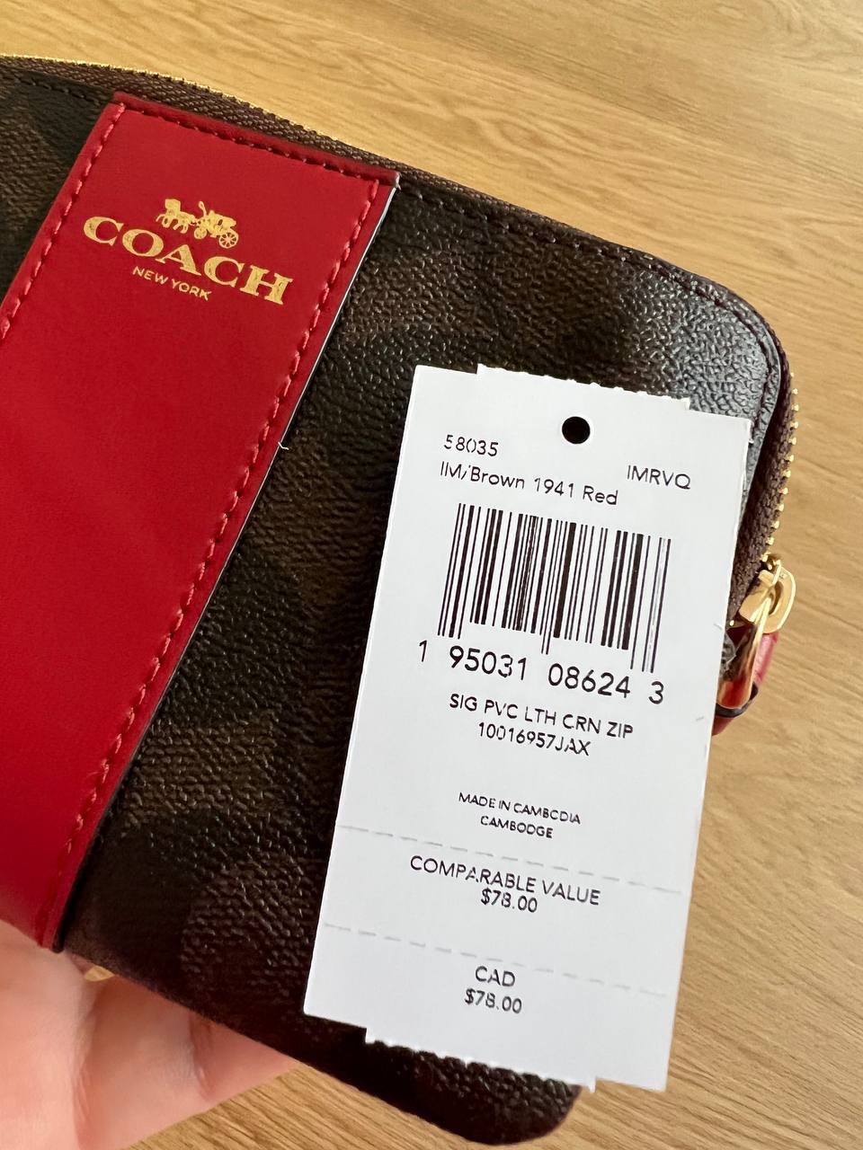 Coach Small Corner Zip Wristlet Signature Brown Red - Image 3