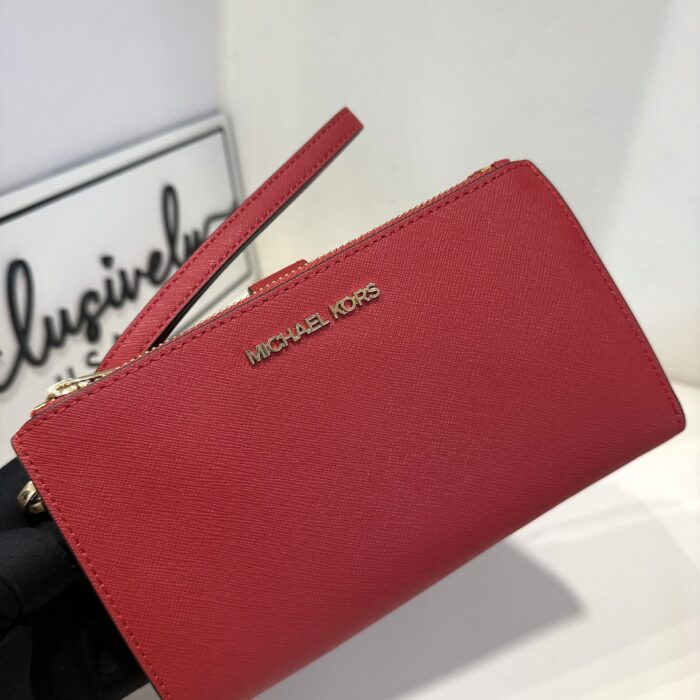 Michael Kors Jet Set Travel Large Double Zip Wristlet in Flame