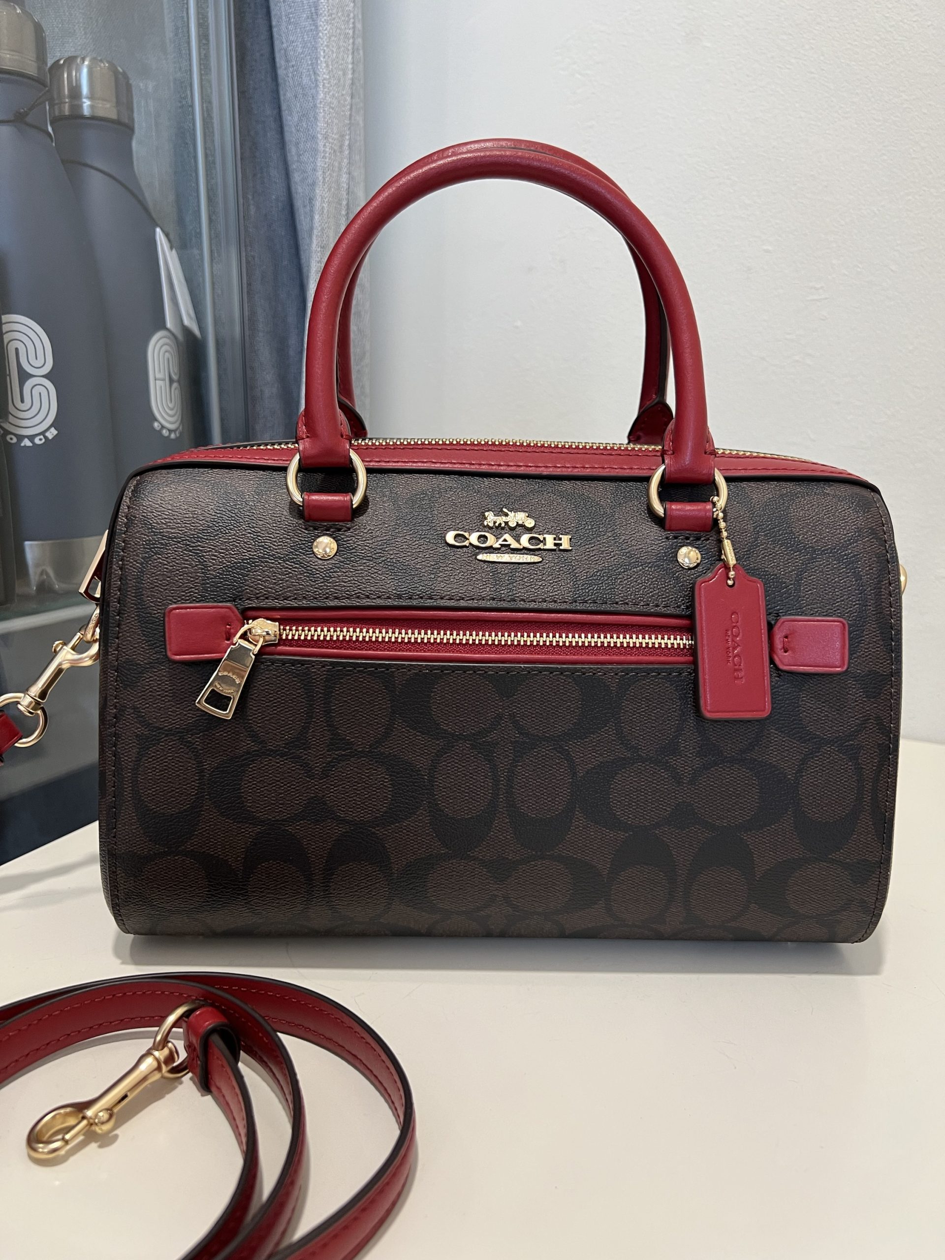 Coach Rowan Satchel in Signature Brown/Red