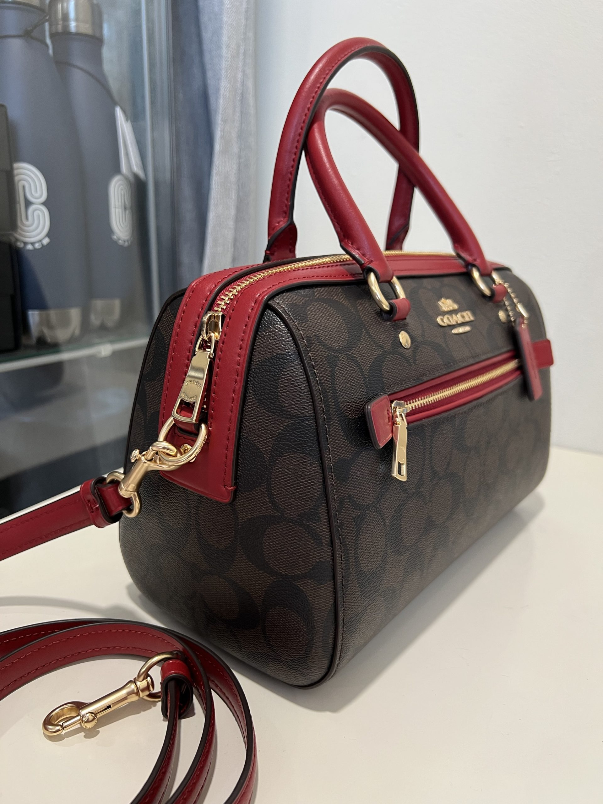 Coach Rowan Satchel in Signature Brown/Red - Image 2