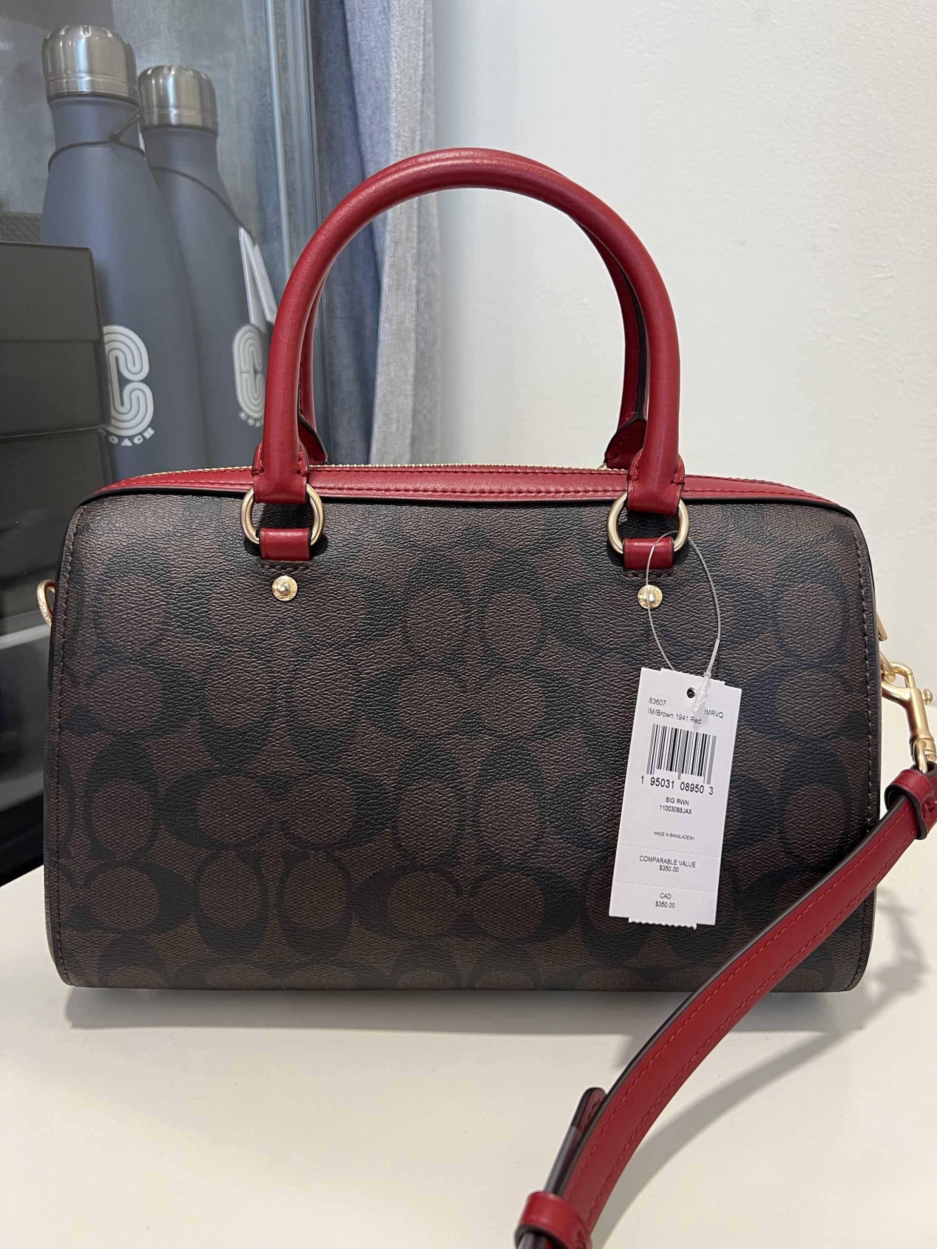 Coach Rowan Satchel in Signature Brown/Red - Image 4
