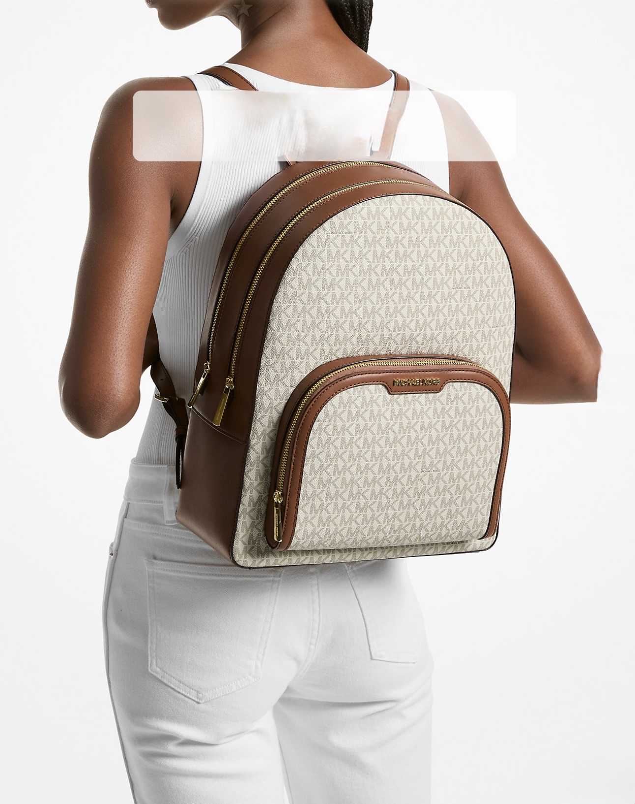 Michael Kors Jaycee Logo Large Backpack in Vanilla/ Brown - Image 4
