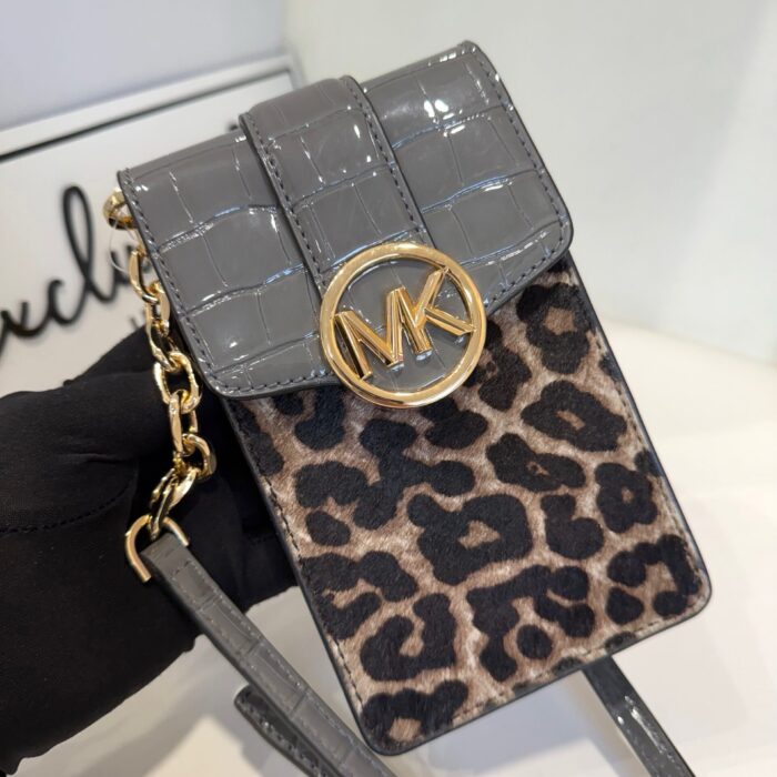 Michael Kors Carmen Small North South Phone Crossbody Haircalf in Heather Grey Multi