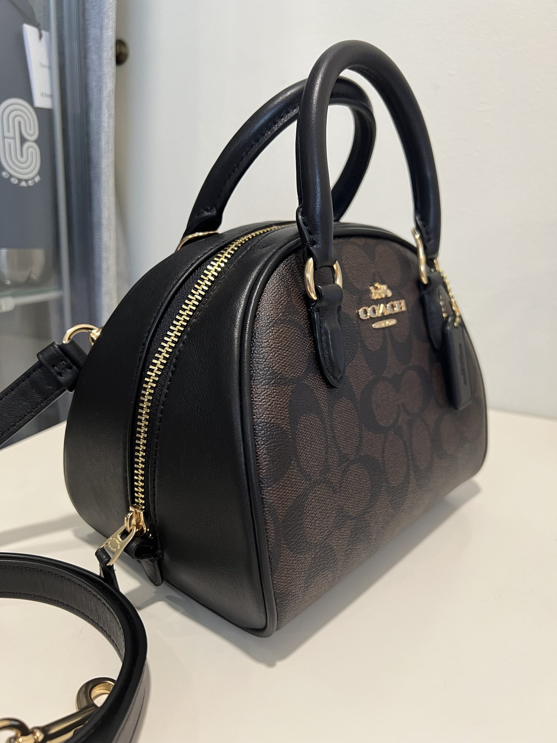 Coach Sydney Satchel in Signature Brown Black - Image 2