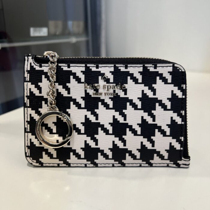 Kate Spade Medium L zip Cardholder with Houndstooth Prints