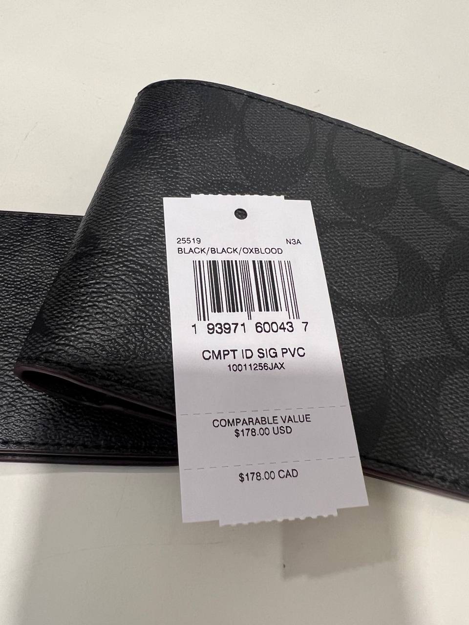 Coach Compact ID Wallet in Signature Black/Oxblood Exclusively USA