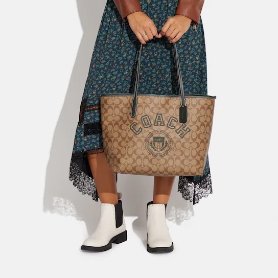 Coach City Tote In Signature Canvas With Varsity Motif - Image 4