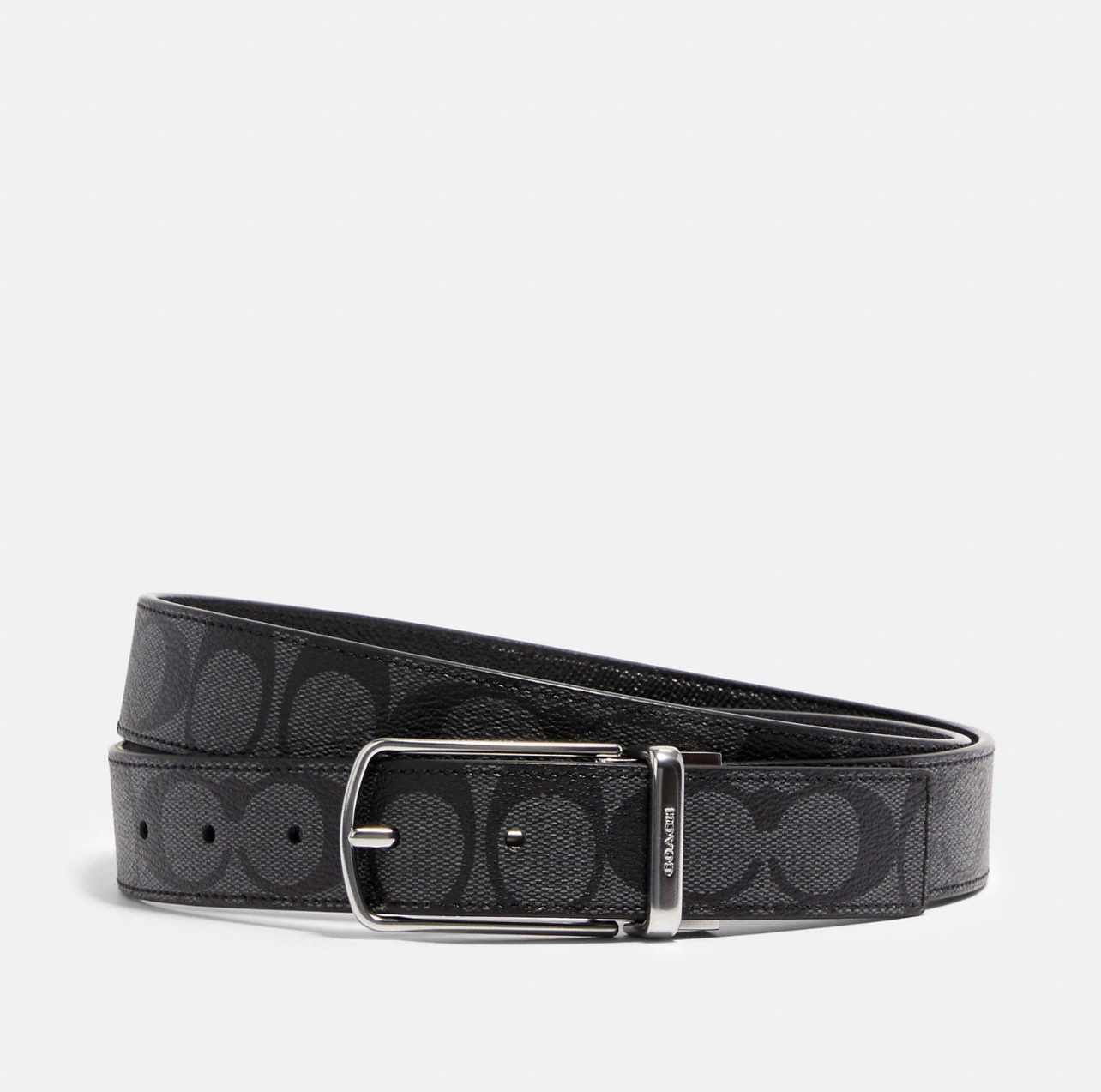 Coach Skinny Buckle Cut To Size Reversible Dress Belt in Signature Charcoal/Black, 32 Mm (321)
