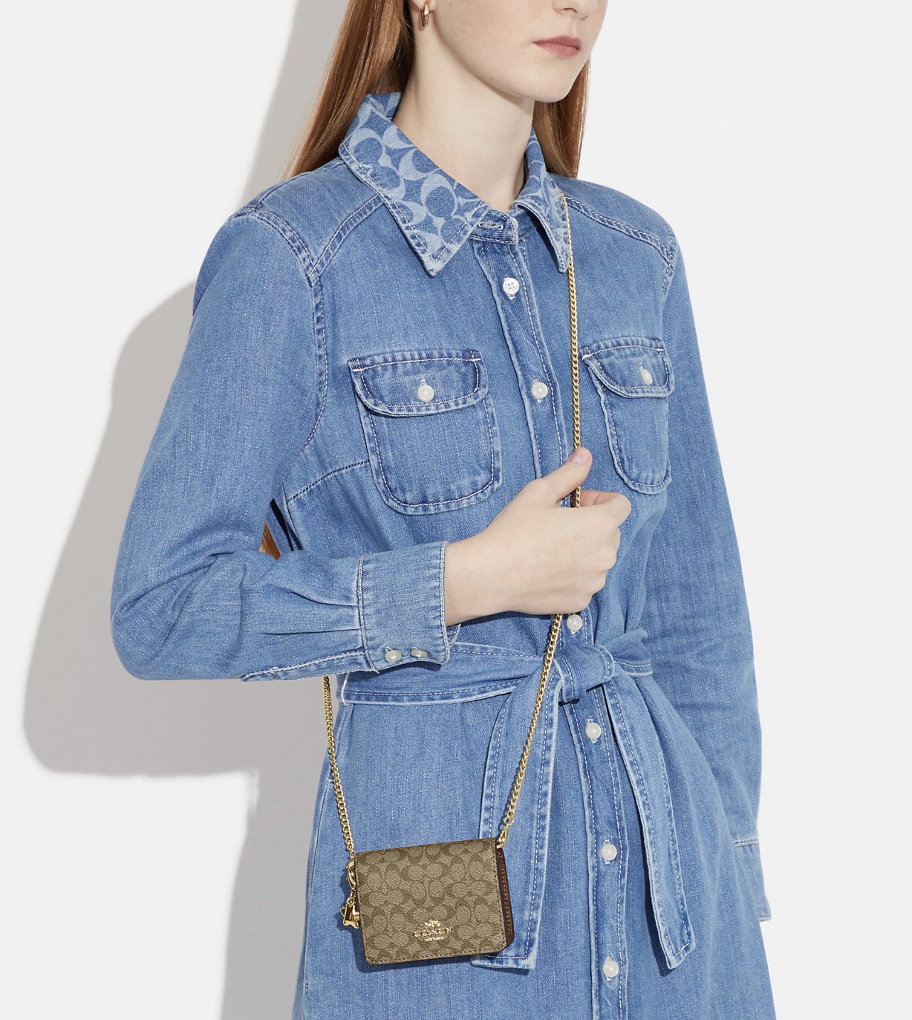 Coach Boxed Mini Wallet On A Chain In Signature Khaki Saddle - Image 5