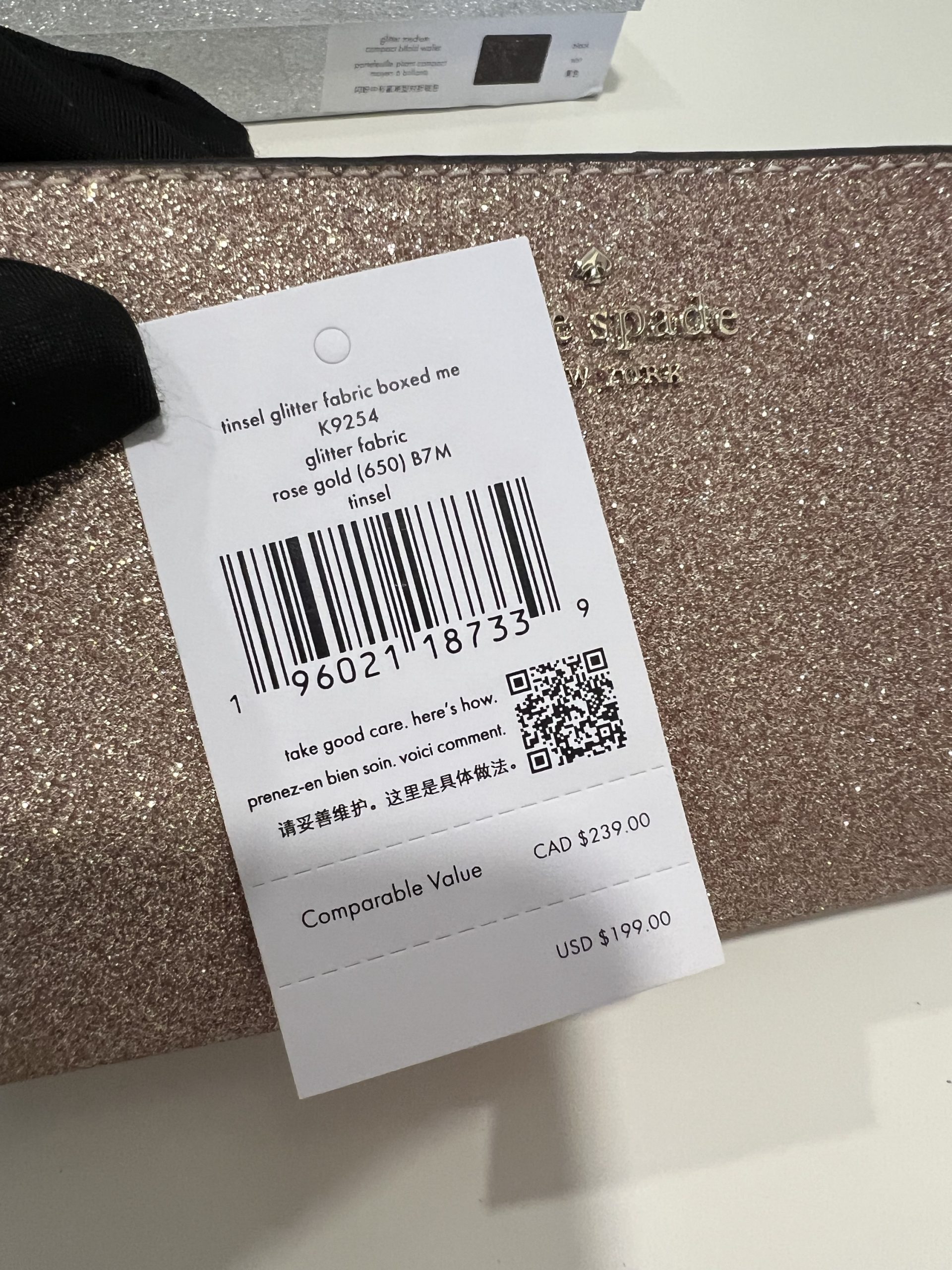 Kate Spade Tinsel Glitter Boxed Medium Compact Bifold Wallet in Rose