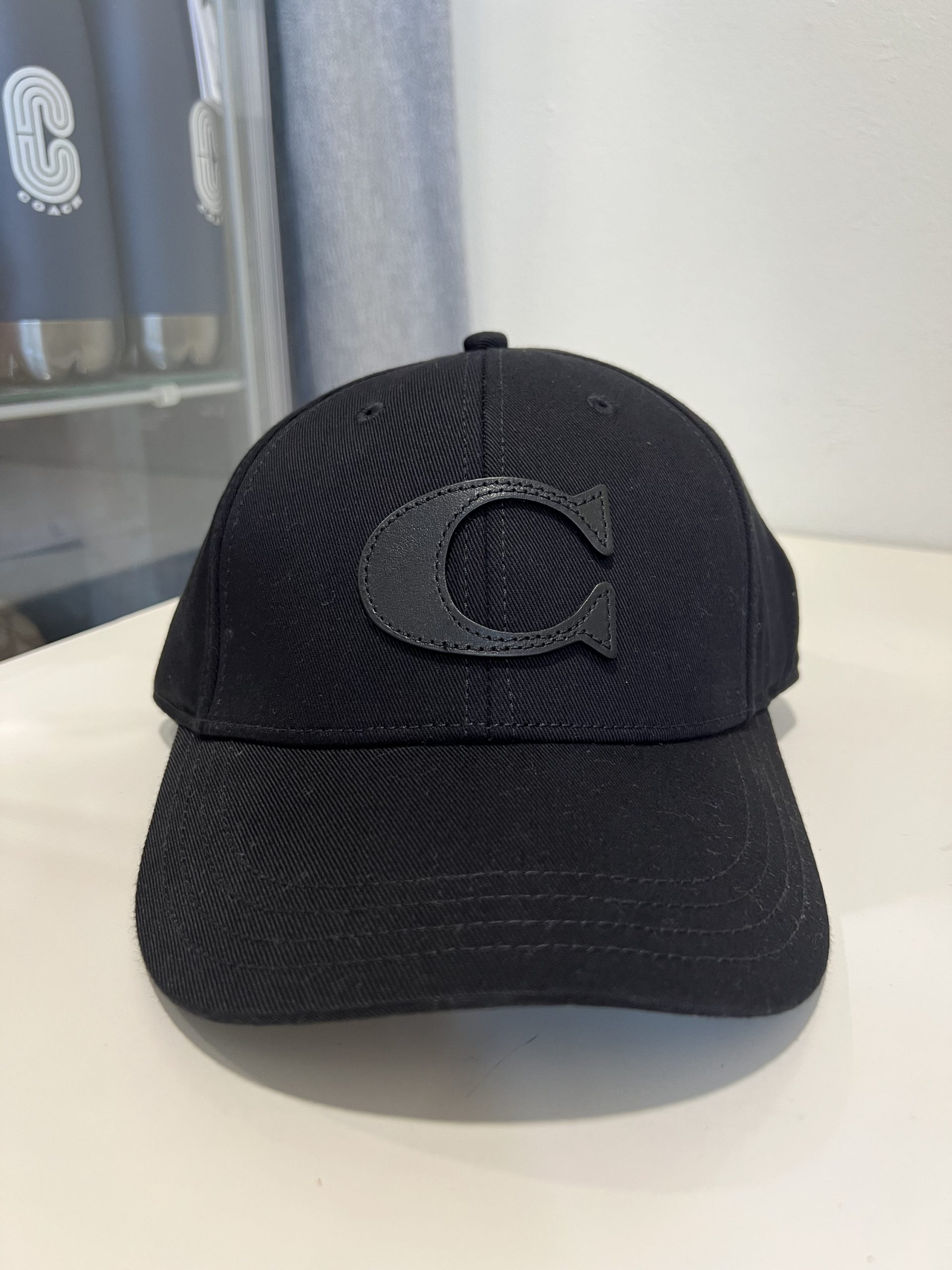 Coach Varsity Leather C Lettered Baseball Cap Hat Adjustable Black Unisex Classic Sport Team Coach Arched Letters Sun Visor Hat Cap  main image 2