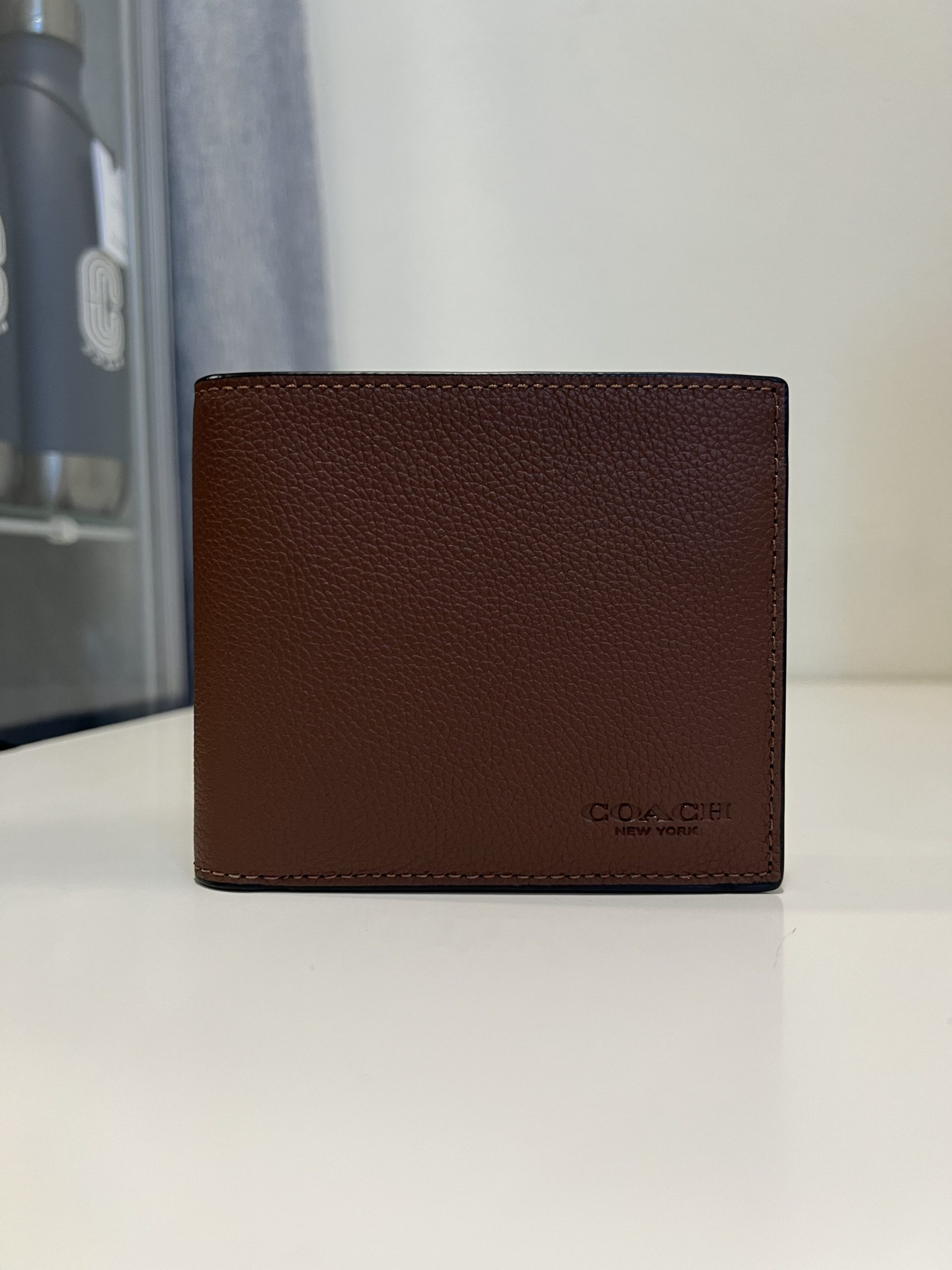 Coach Compact ID Wallet In Sport Calf Leather Dark Saddle Exclusively USA
