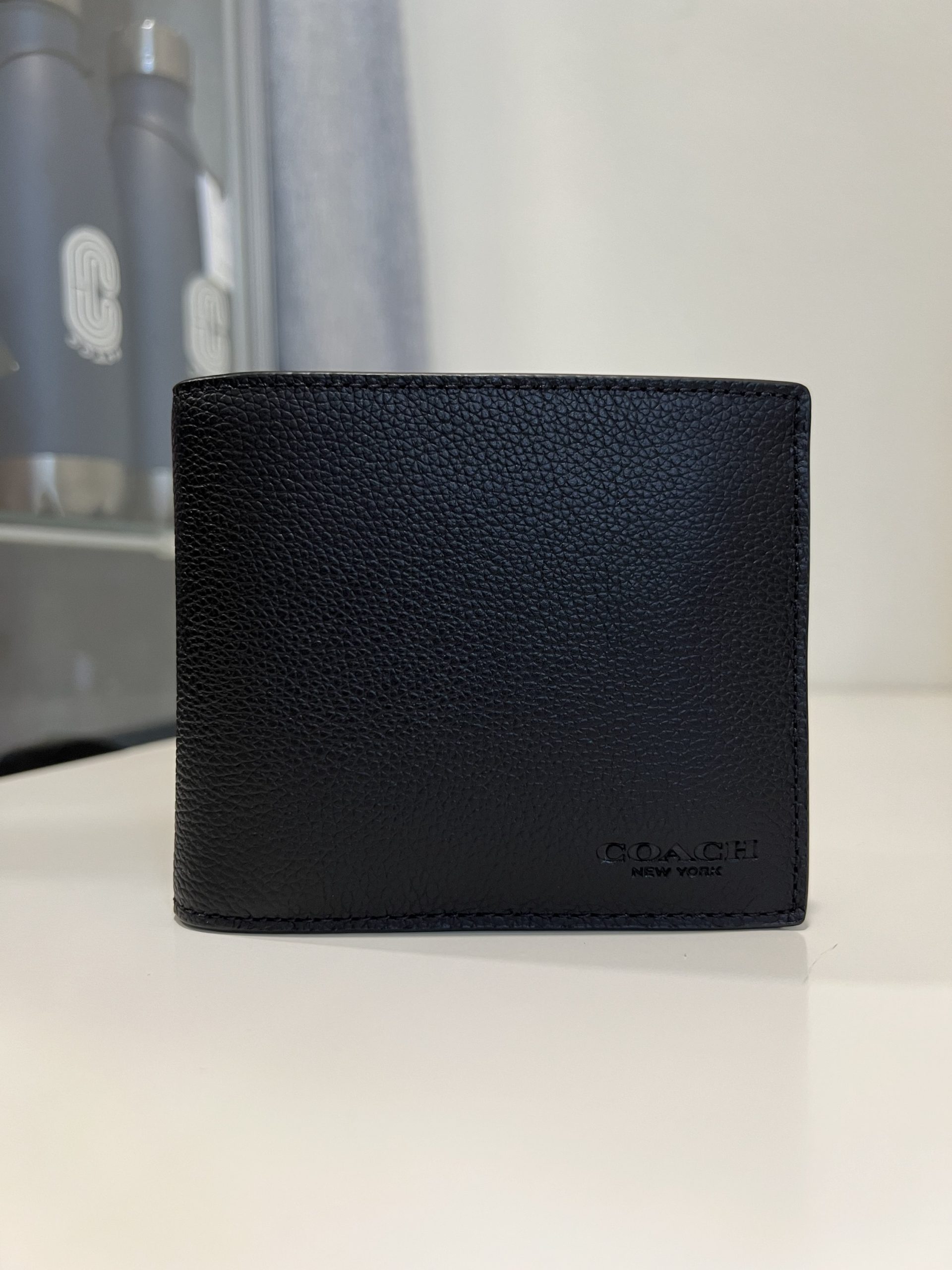 Coach Compact ID Wallet In Sport Calf Leather Black Exclusively USA