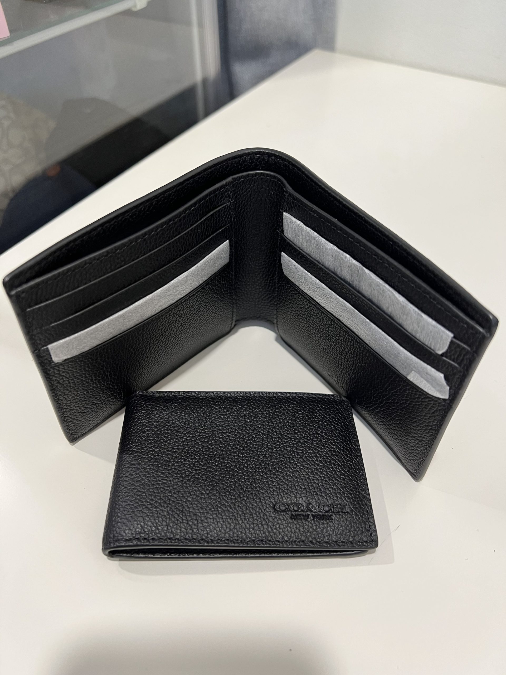 Coach Compact ID Wallet In Sport Calf Leather Black Exclusively USA