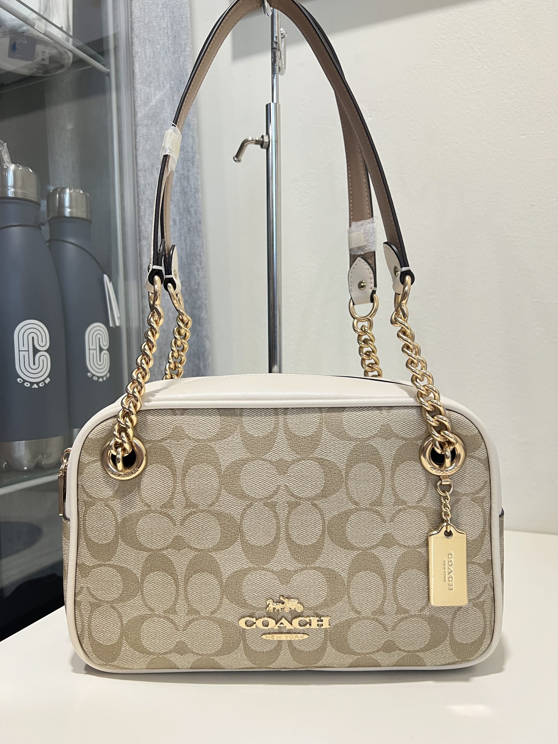 Coach Cammie Chain Shoulder Bag in Signature Light Khaki/Chalk