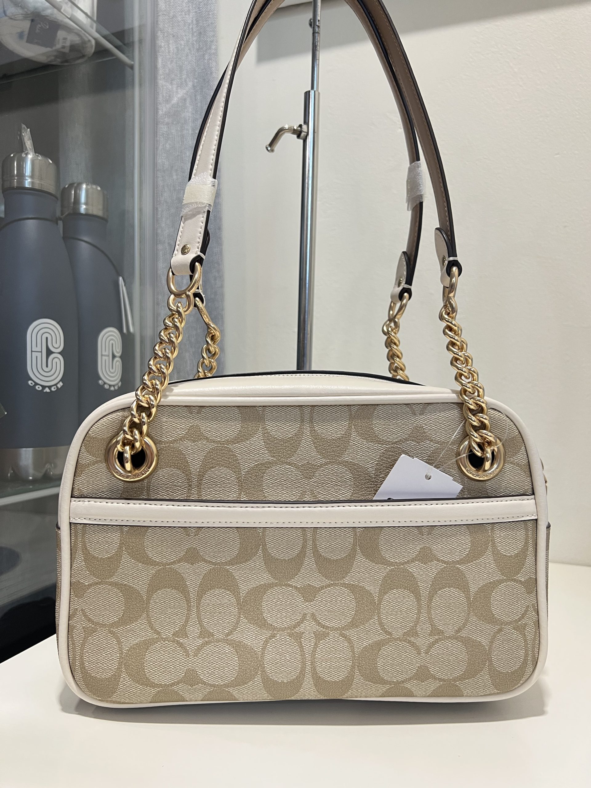 Coach Cammie Chain Shoulder Bag in Signature Light Khaki/Chalk - Image 4