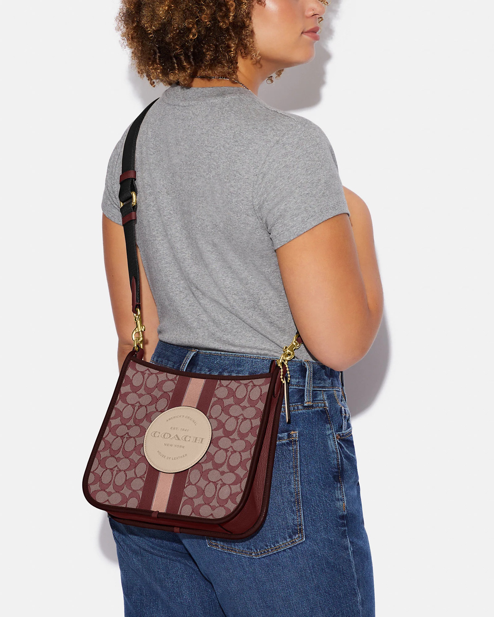 Coach Dempsey File Bag In Signature Jacquard With Stripe And Coach Patch in  Wine Multi – Exclusively USA