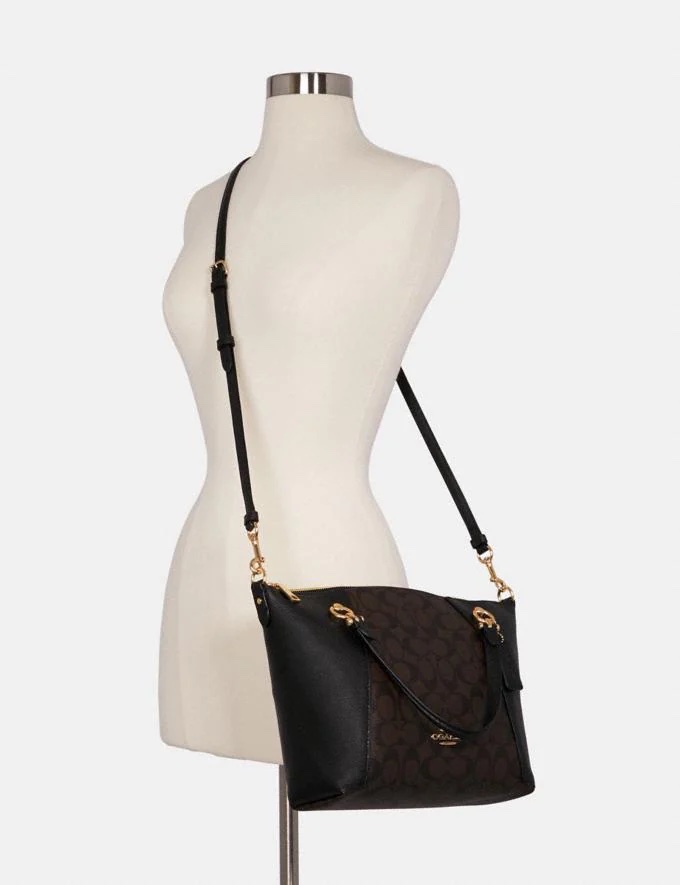 Coach Kacey Brown Black Blocked Canvas Top Zip Satchel