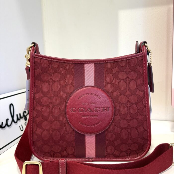 Coach Dempsey File Bag In Signature Jacquard With Stripe And Coach Patch in Red Apple Multi