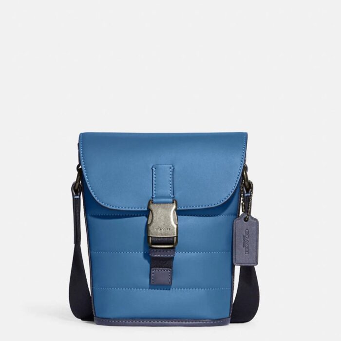 Coach Track Small Flap Crossbody With Quilting in Sky Blue