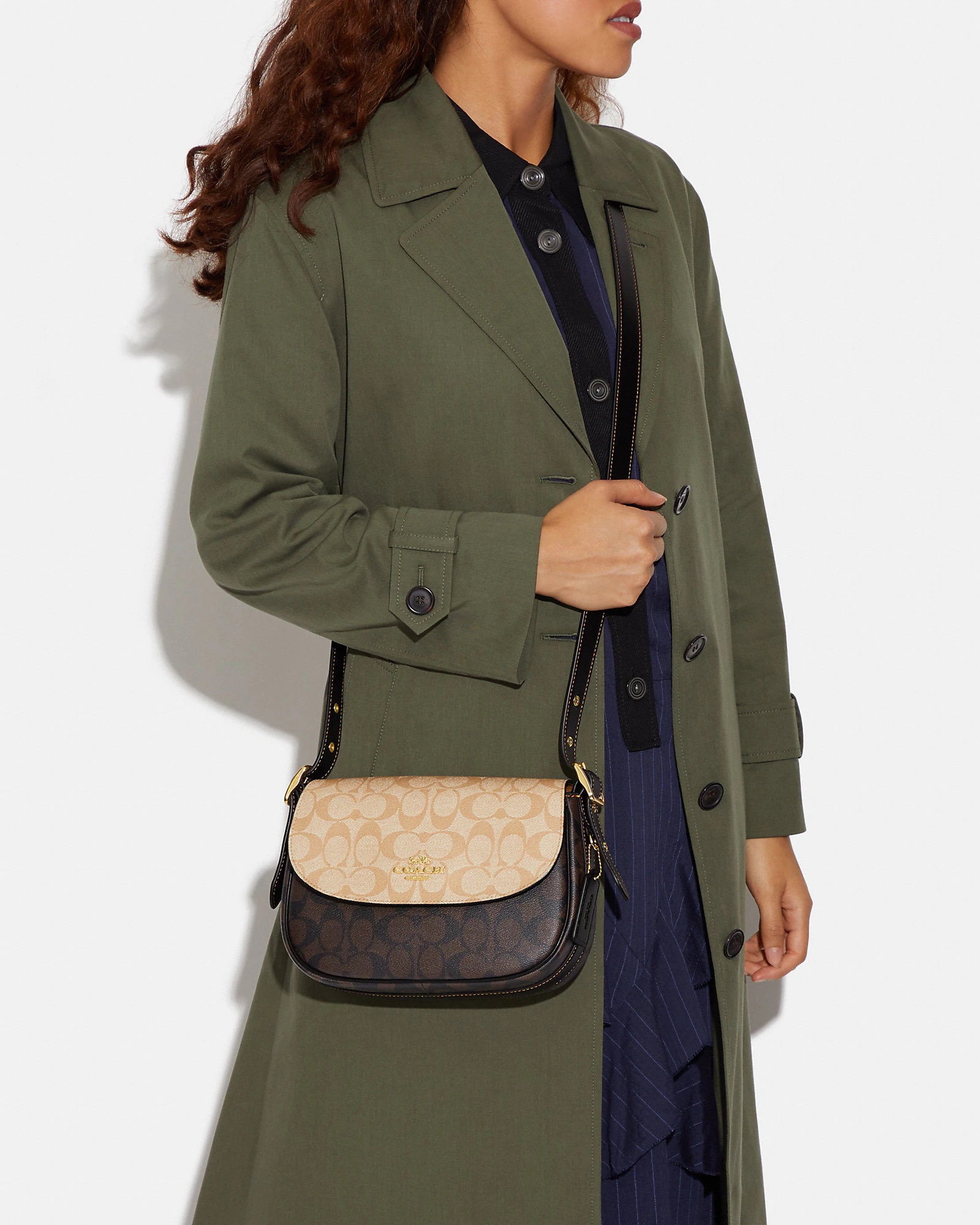 Coach Macie Saddle Bag In Blocked Signature Light Khaki/Brown Multi - Image 5