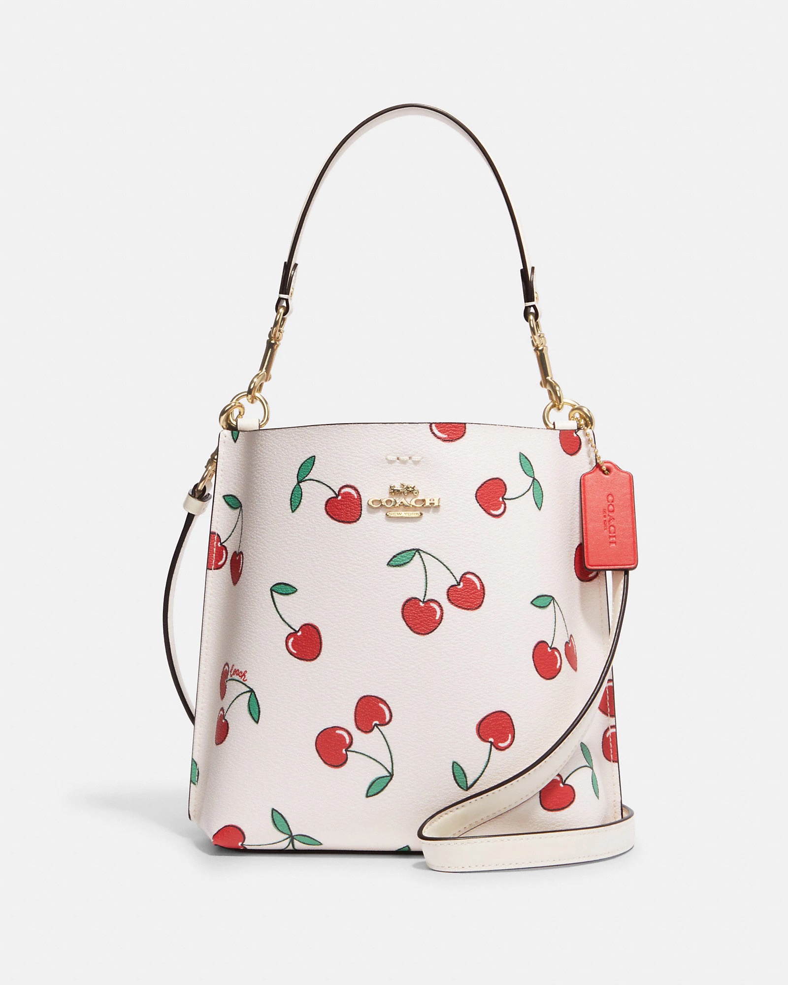 Coach Mollie Bucket 22 With Heart Cherry Print
