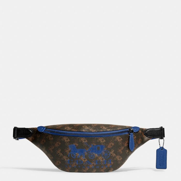Coach Men Charter Mini Belt Bag 7 With Horse And Carriage Print in Truffle/Blue Fin (Retail)