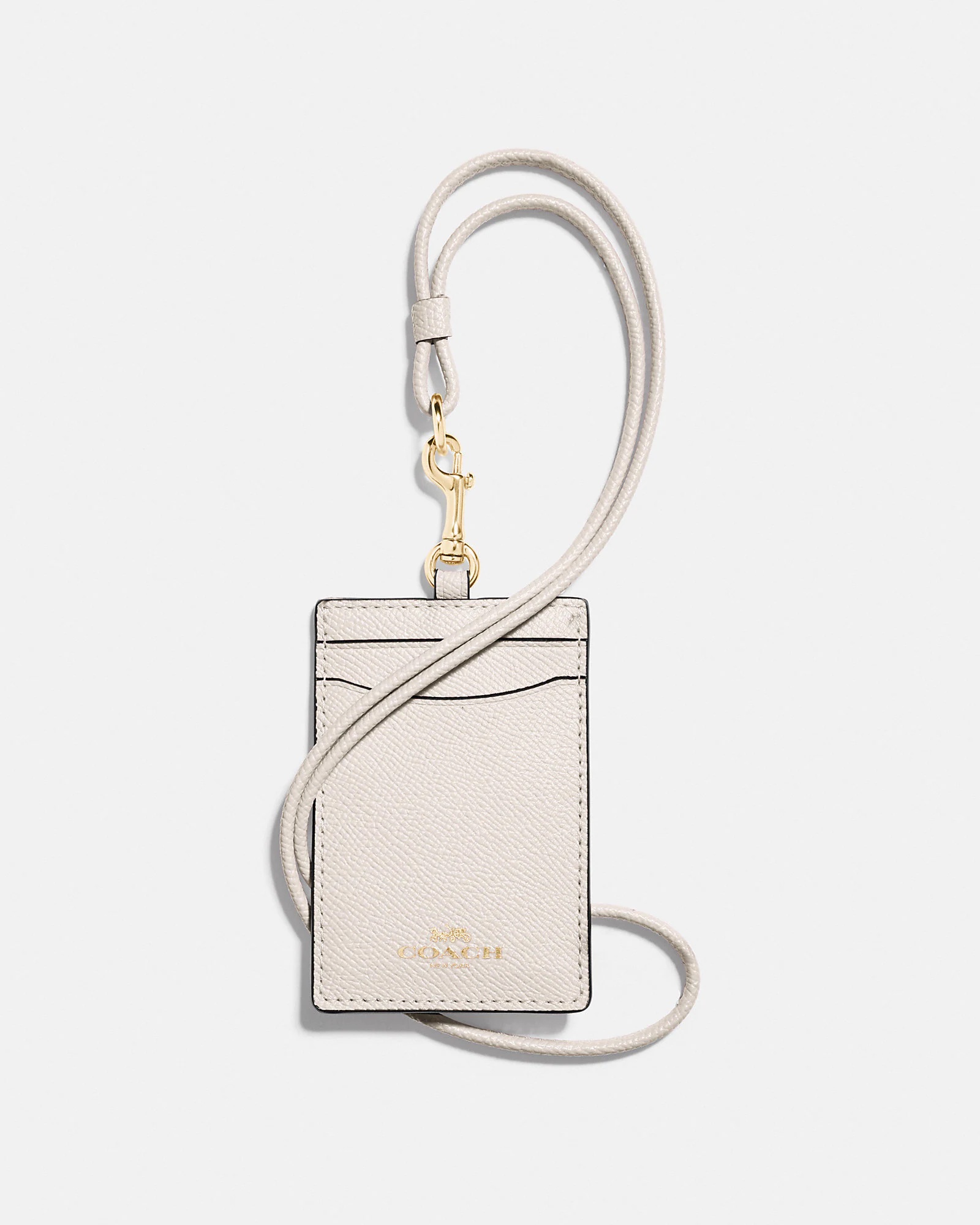 Coach Crossgrain Leather ID Lanyard in Chalk