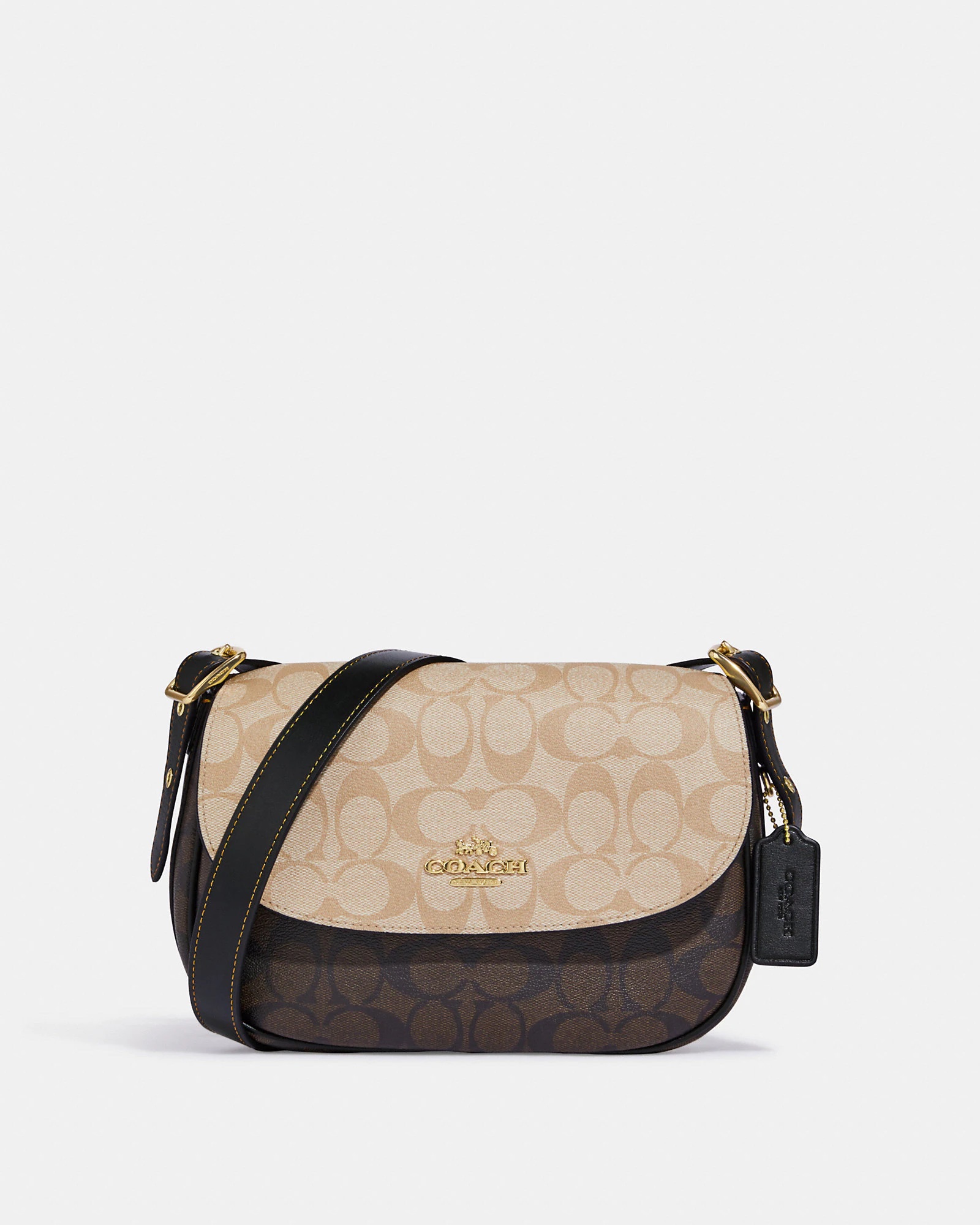 Coach Macie Saddle Bag In Blocked Signature Light Khaki/Brown Multi