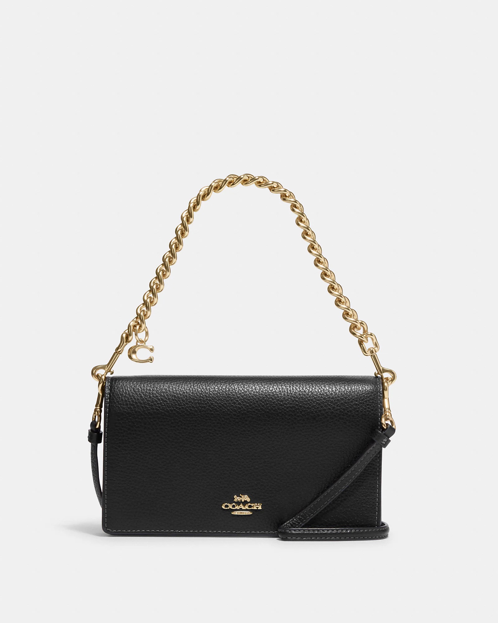 Coach Anna Foldover Clutch Crossbody With Chunky Chain In Black ...