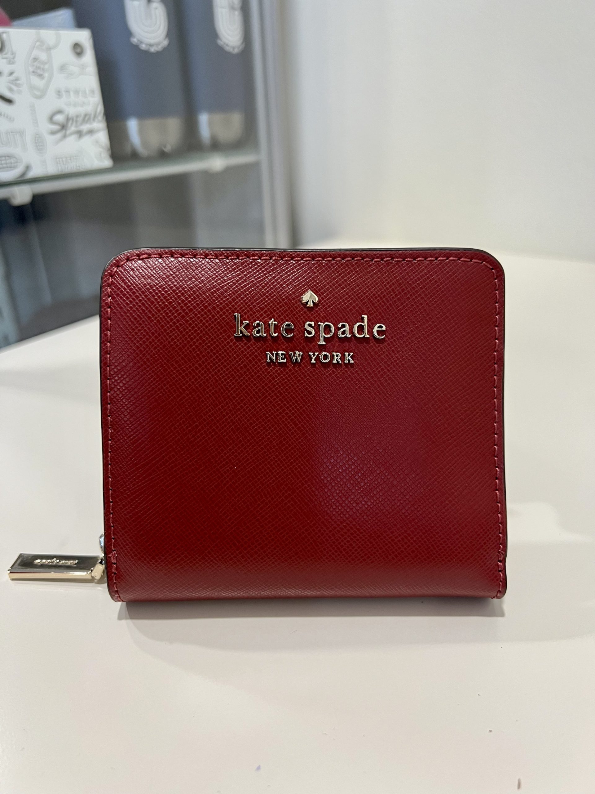 Kate Spade Staci Small Zip Around Bifold Wallet in Red Currant