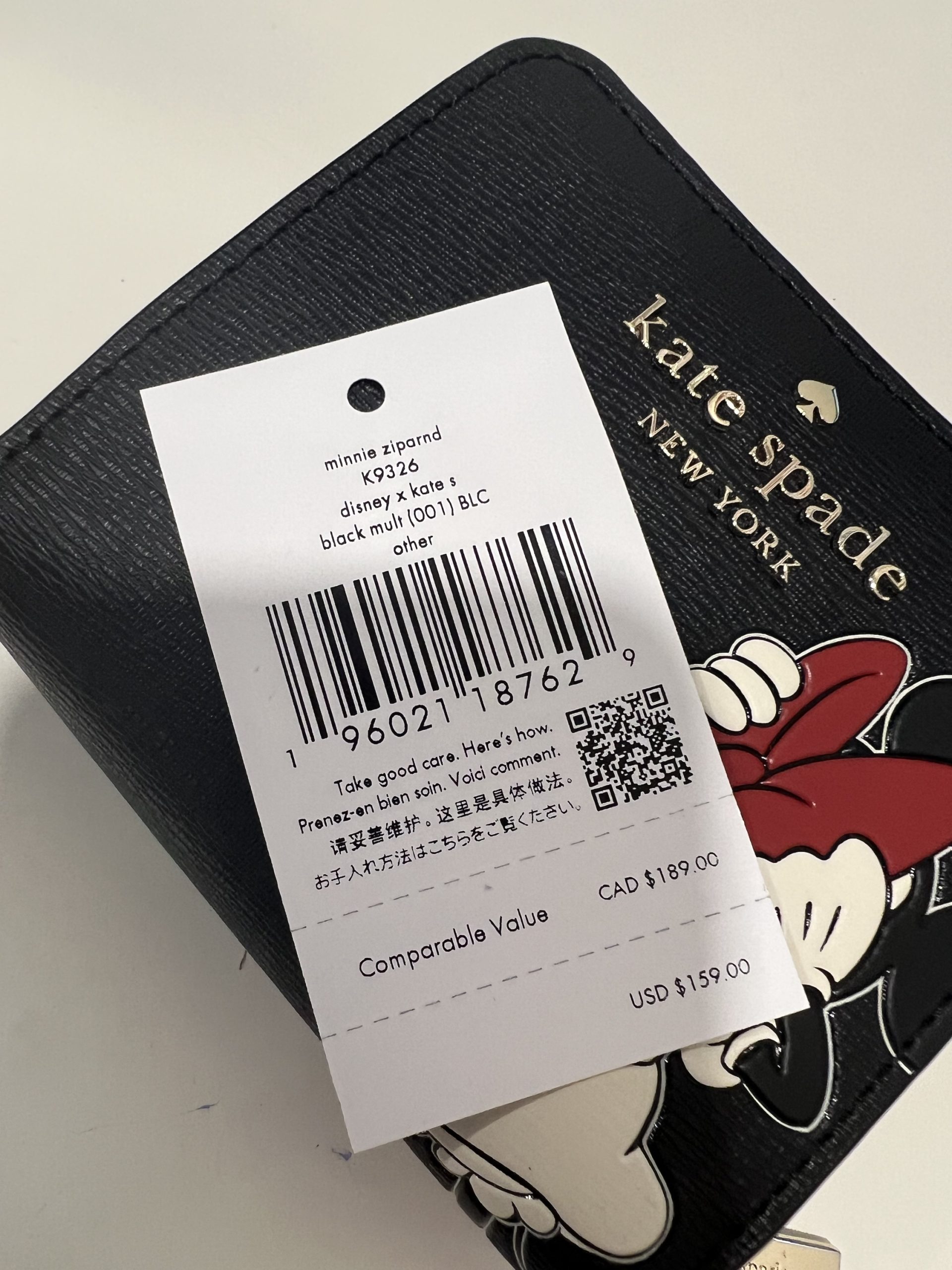 Disney X Kate Spade New York Minnie Mouse Zip Around Wallet Black Multi Exclusively Usa 3274