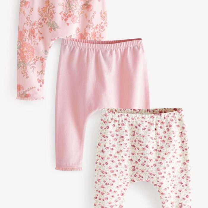 Next Pink Floral 3 Pack Baby Leggings (6-9 months)