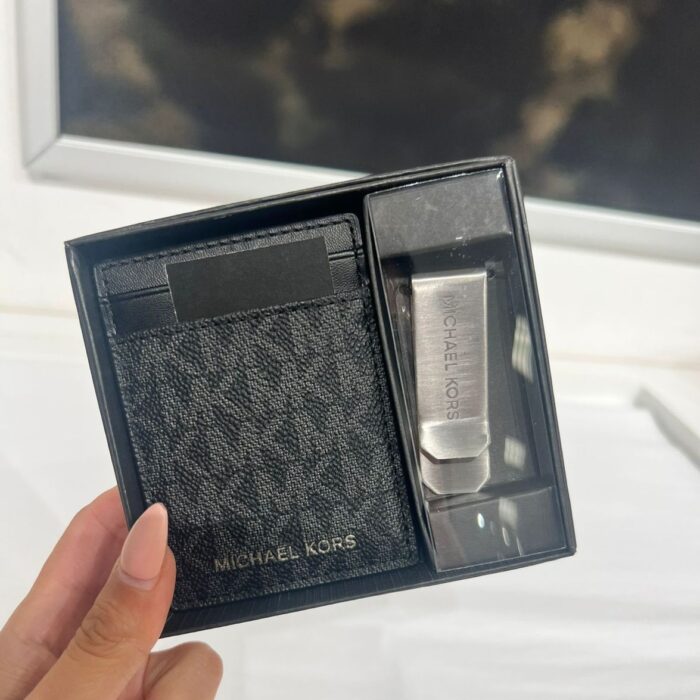 Michael Kors Boxed Money Clip Card Case in Signature Black