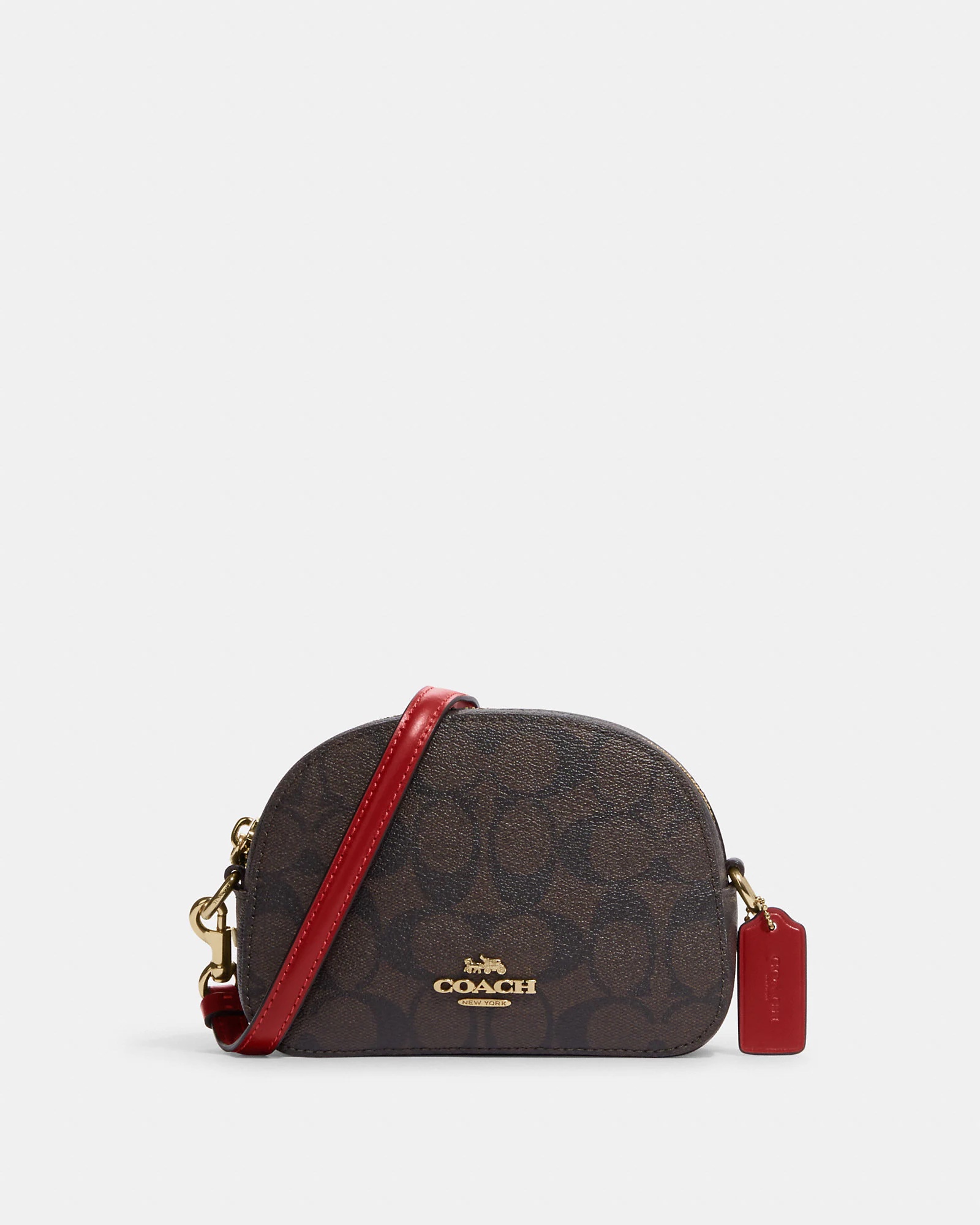 Coach Mini Serena Crossbody In Signature Brown Black/ Red