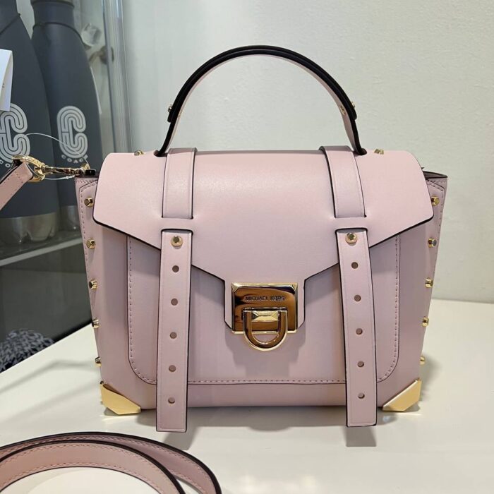 Michael Kors Manhattan Medium Leather Satchel in Powder Blush