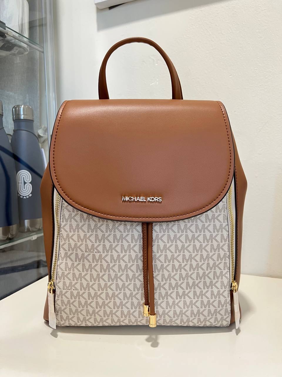 Michael Kors Phoebe Medium Flap Backpack in Signature Vanilla