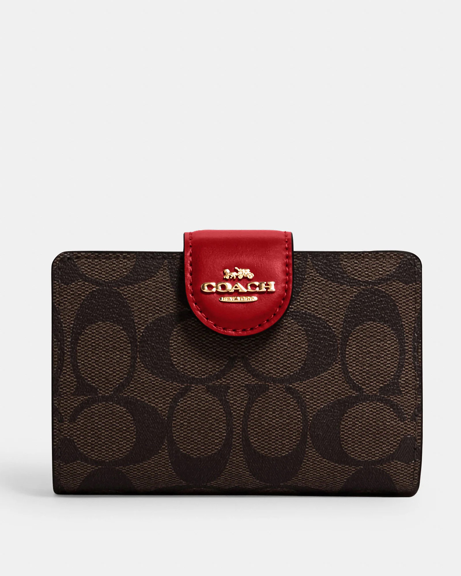 Coach Medium Corner Zip Wallet In Signature Brown Red