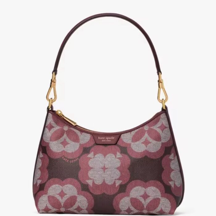 Kate Spade Spade Flower Monogram Reece Small Shoulder Bag in Garnet Rose Multi (Retail)