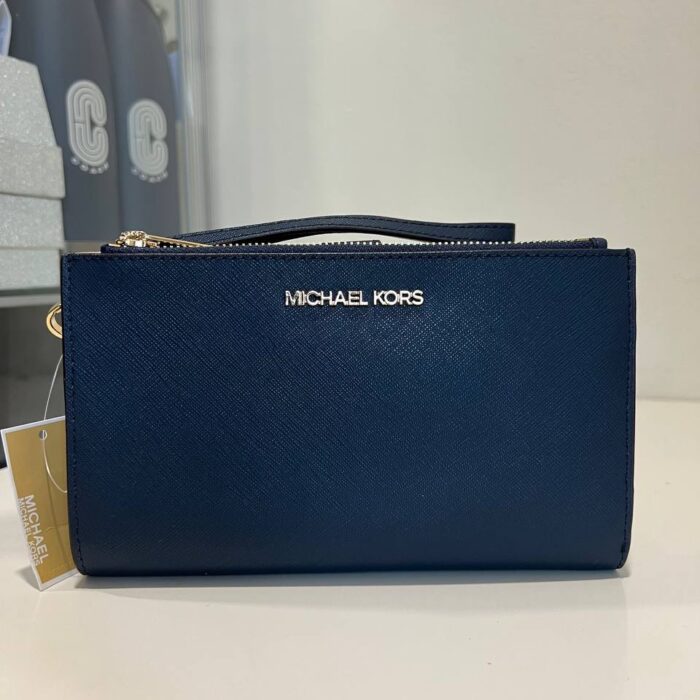 Michael Kors Jet Set Travel Large Double Zip Wristlet in Navy